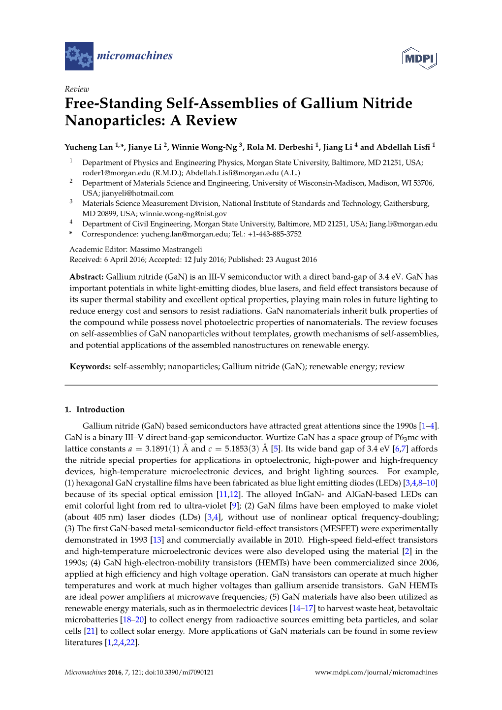 Free-Standing Self-Assemblies of Gallium Nitride Nanoparticles: a Review