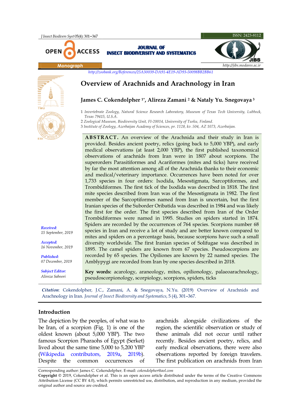 Overview of Arachnids and Arachnology in Iran