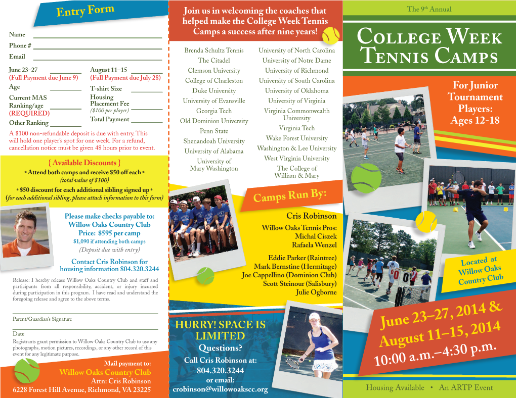 College Week Tennis Camps