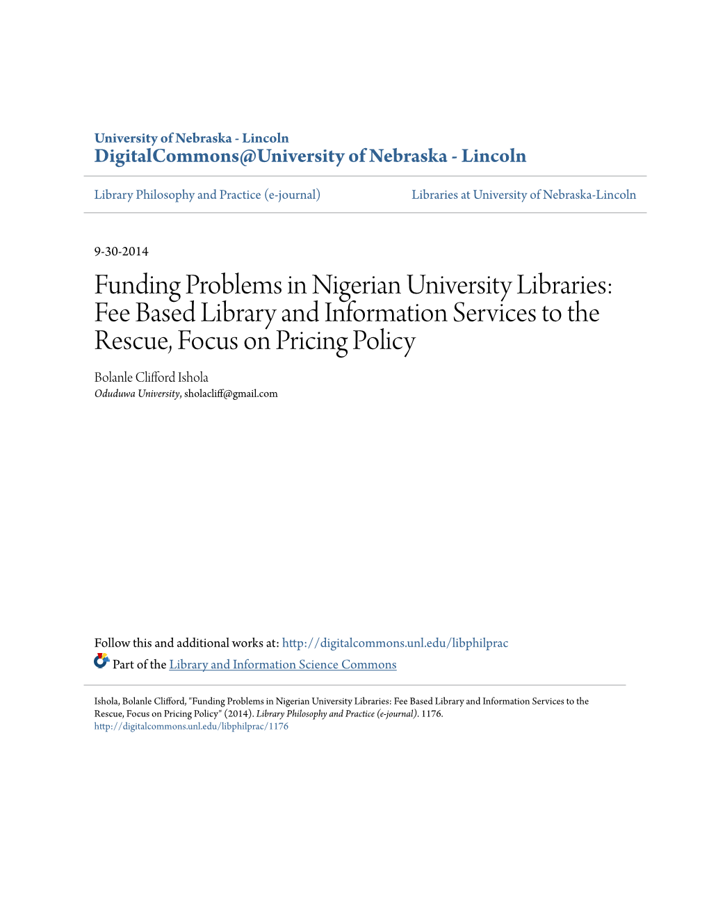 Funding Problems in Nigerian University Libraries: Fee Based