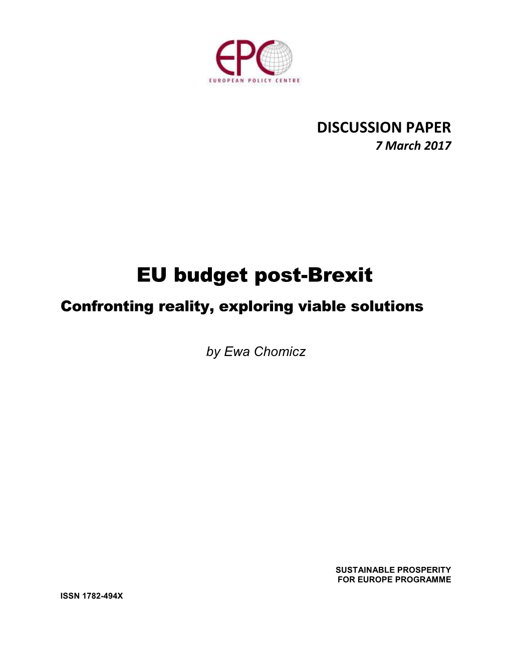EU Budget Post-Brexit Confronting Reality, Exploring Viable Solutions