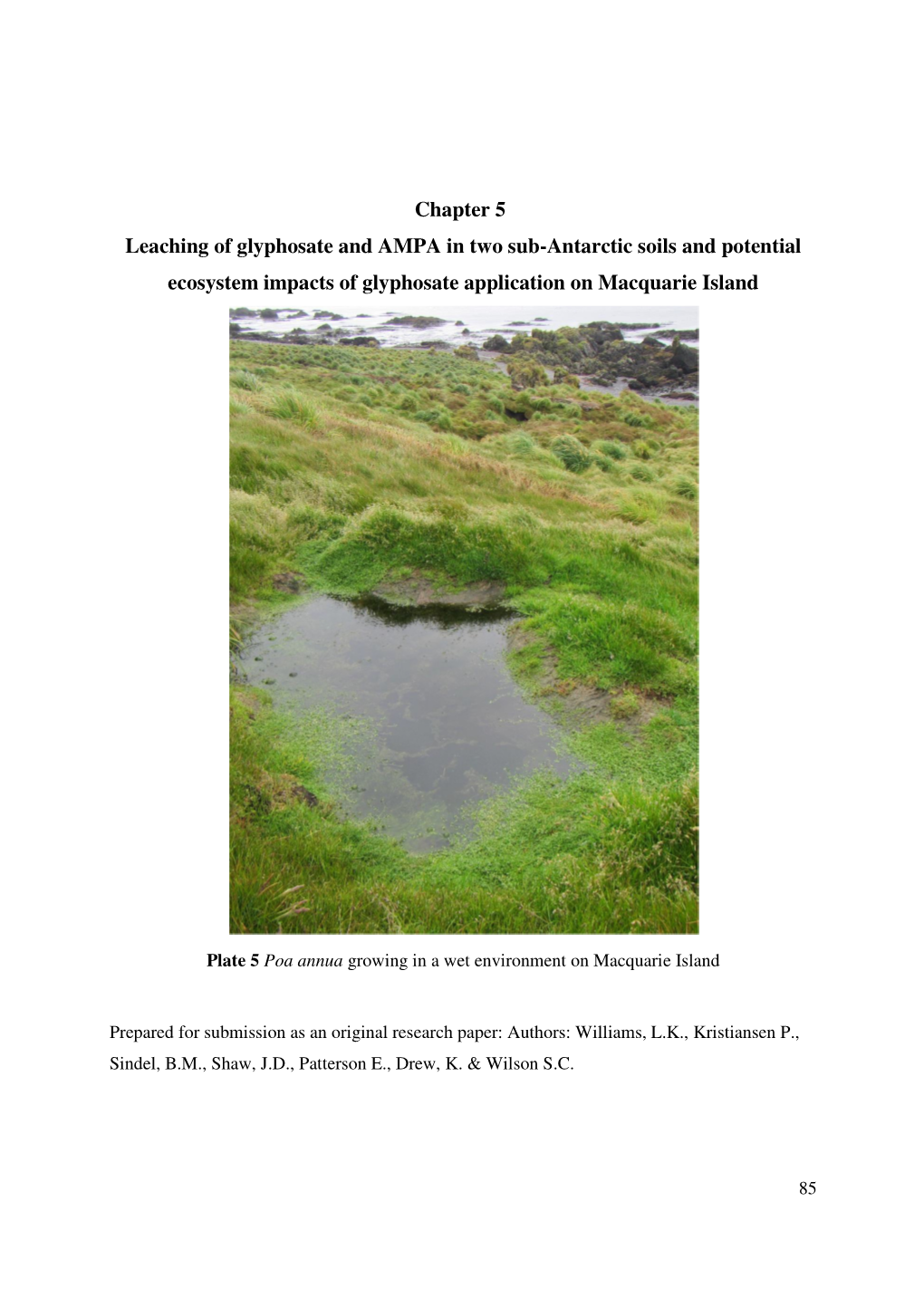 Chapter 5 Leaching of Glyphosate and AMPA in Two Sub-Antarctic Soils and Potential Ecosystem Impacts of Glyphosate Application on Macquarie Island