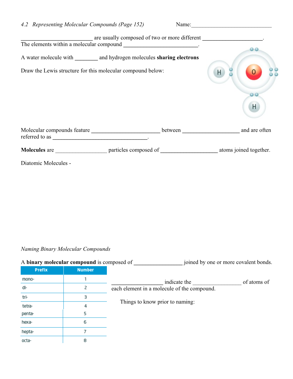 4.2 Representing Molecular Compounds (Page 152) Name:______