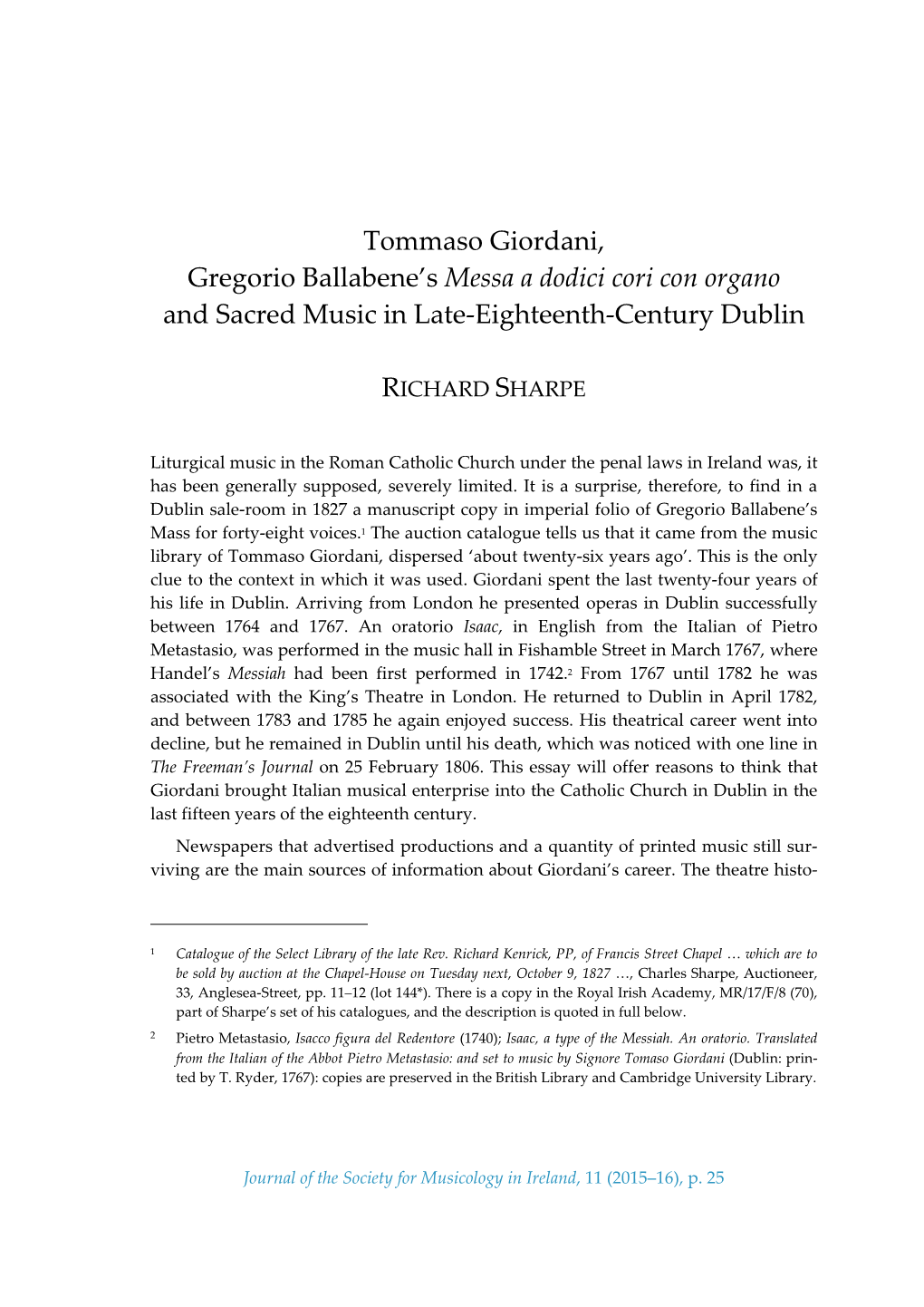 Tommaso Giordani, Gregorio Ballabene's Messa a Dodici Cori Con