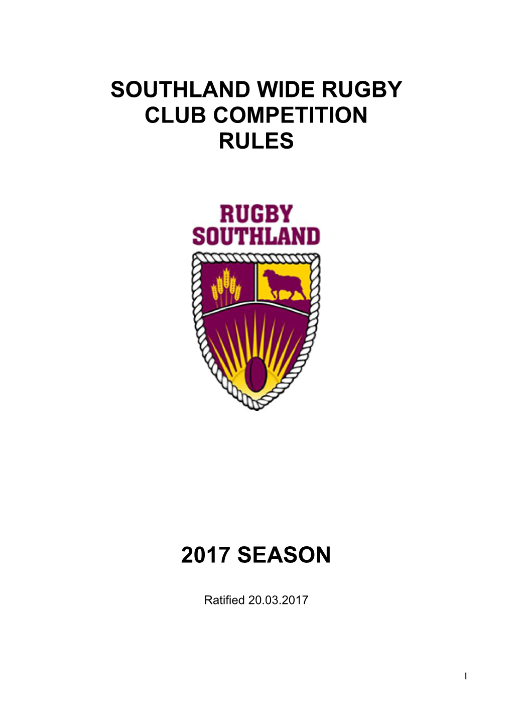 Southland Wide Rugby Club Competition Rules 2017