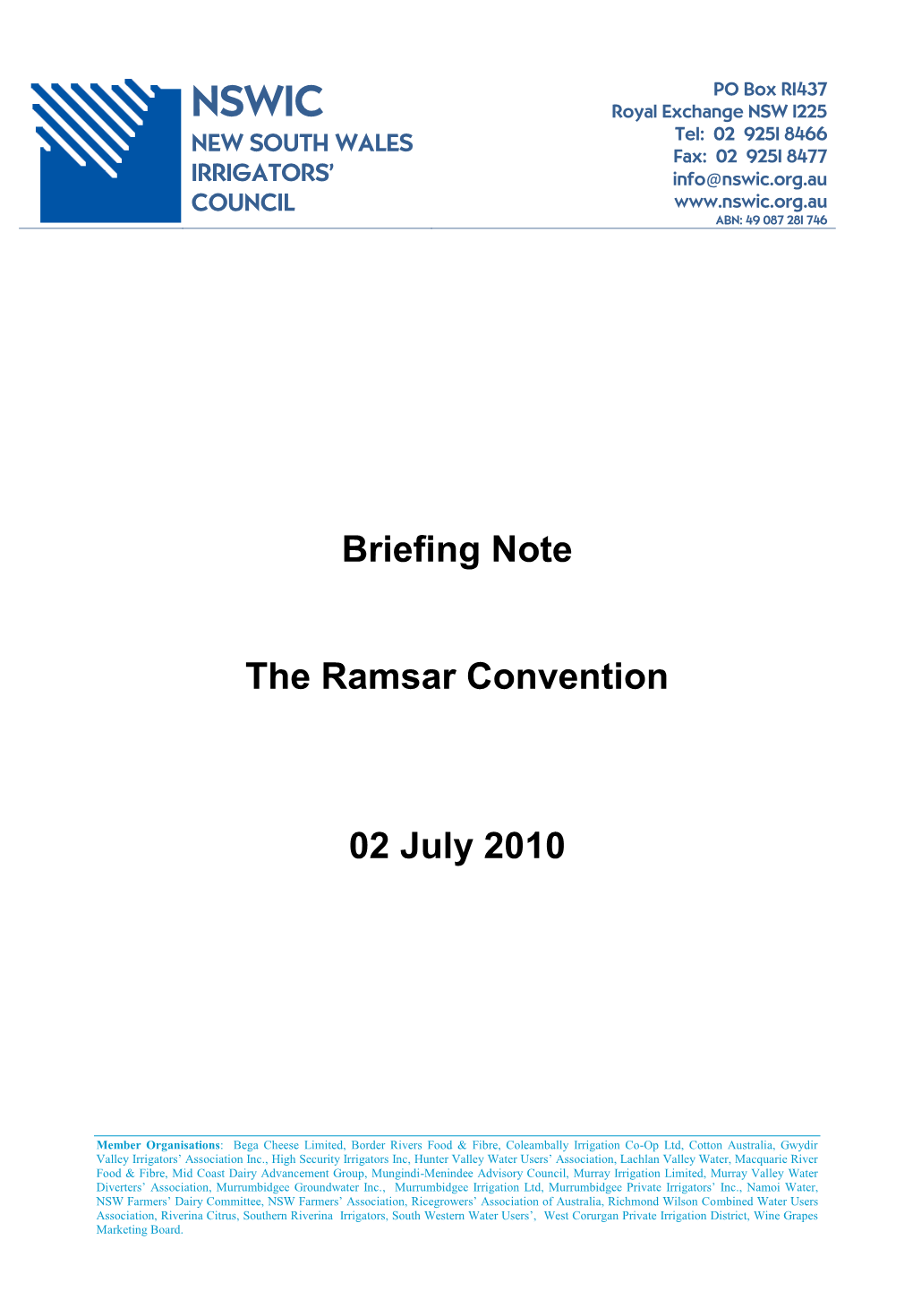 Briefing Note the Ramsar Convention 02 July 2010