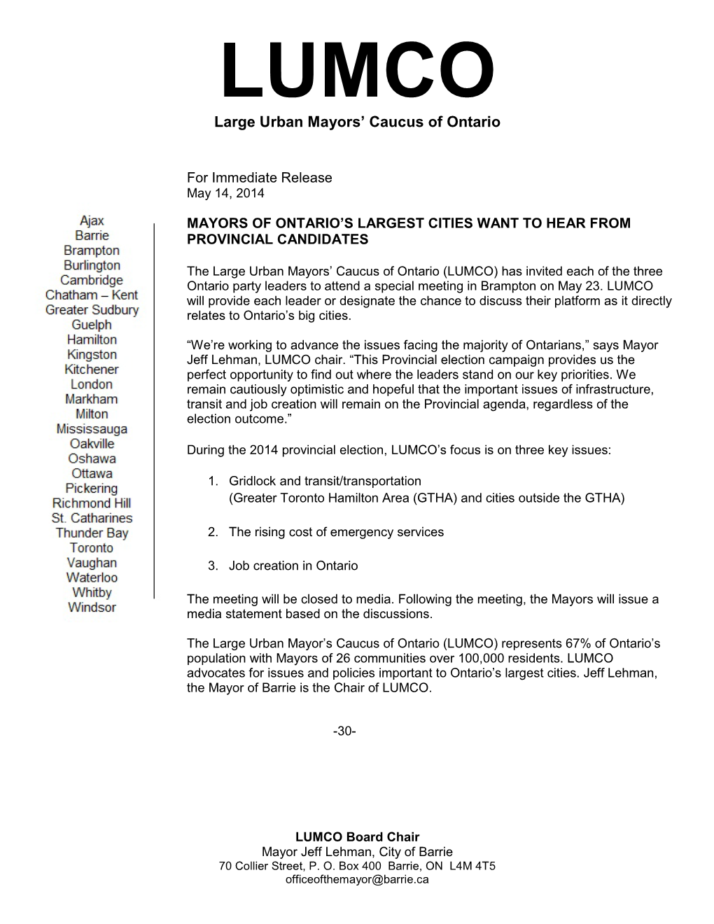 Large Urban Mayors' Caucus of Ontario