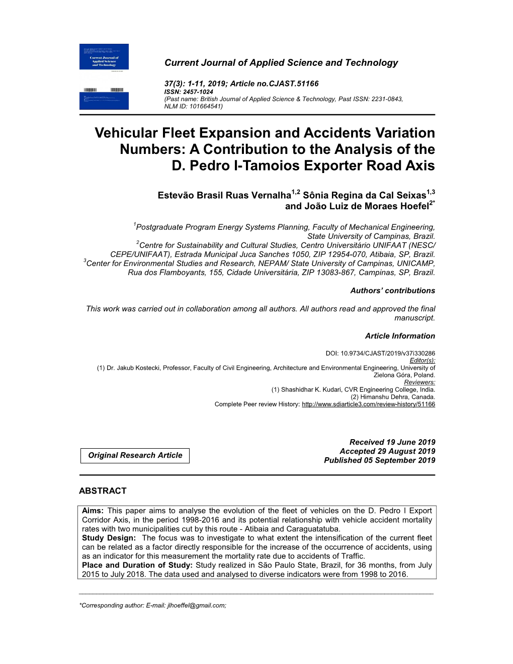 A Contribution to the Analysis of the D. Pedro I-Tamoios Exporter Road Axis