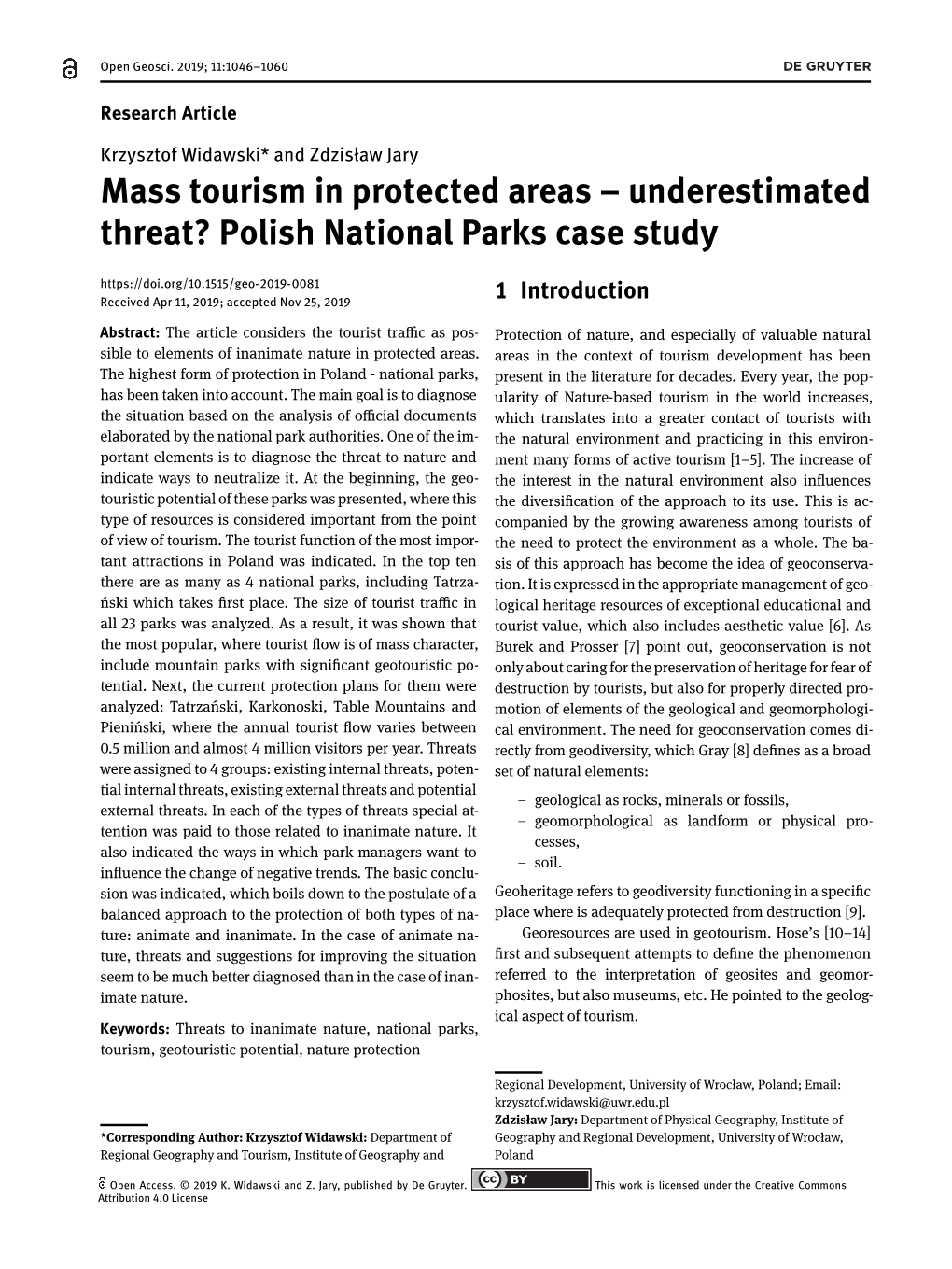 Mass Tourism in Protected Areas – Underestimated Threat?