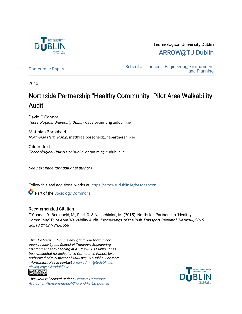 Northside Partnership "Healthy Community" Pilot Area Walkability Audit