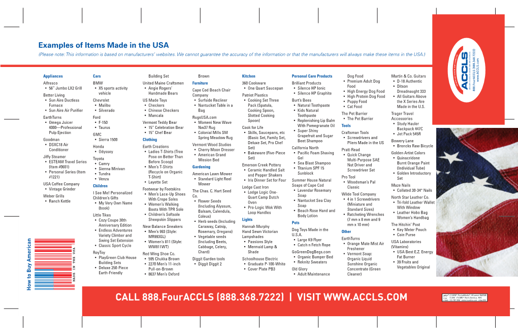 CALL 888.Fouraccls (888.368.7222) | VISIT Univers 57 / 5 Poi Ts American-Owned Companies (Please Note: This List Focuses on American-Owned Companies