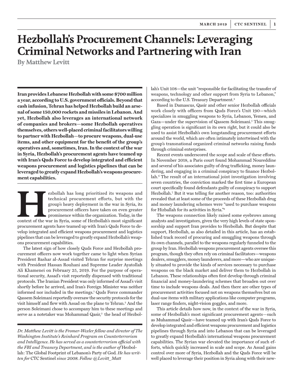 Hezbollah's Procurement Channels: Leveraging Criminal Networks and Partnering with Iran