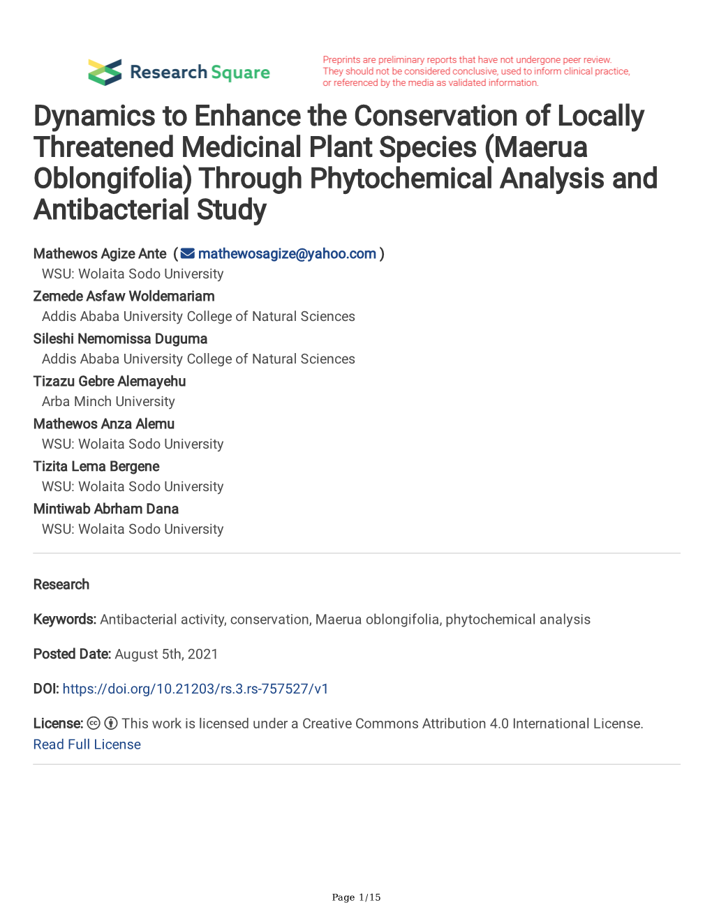 (Maerua Oblongifolia) Through Phytochemical Analysis and Antibacterial Study