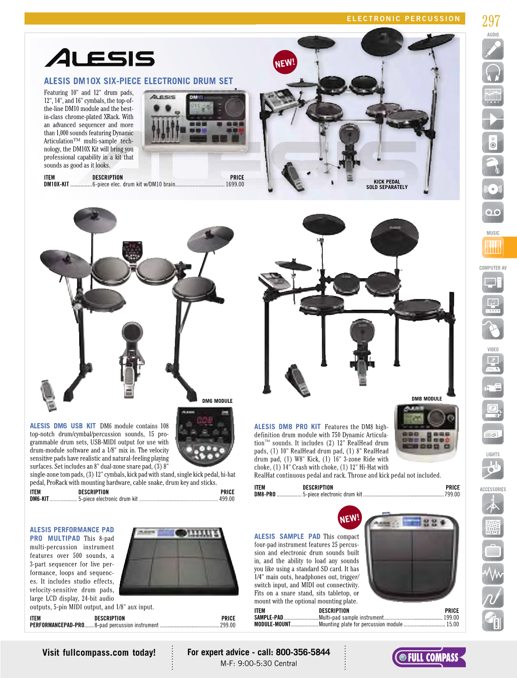 800-356-5844 Alesis Dm10x Six-Piece Electronic Drum Set New!