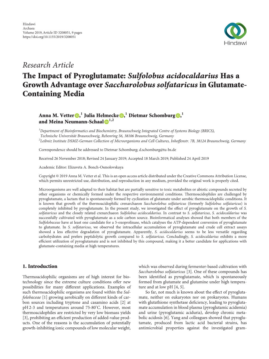 The Impact of Pyroglutamate: Sulfolobus Acidocaldarius Has a Growth Advantage Over Saccharolobus Solfataricus in Glutamate- Containing Media