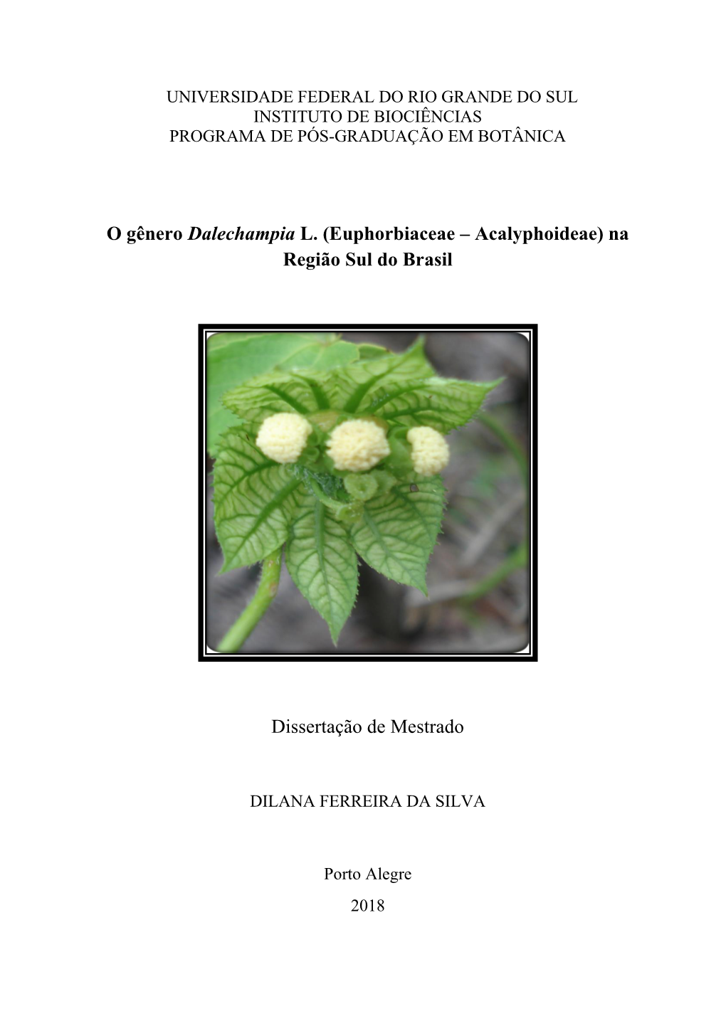 O Gênero Dalechampia L. (Euphorbiaceae – Acalyphoideae) Na Região Sul Do Brasil