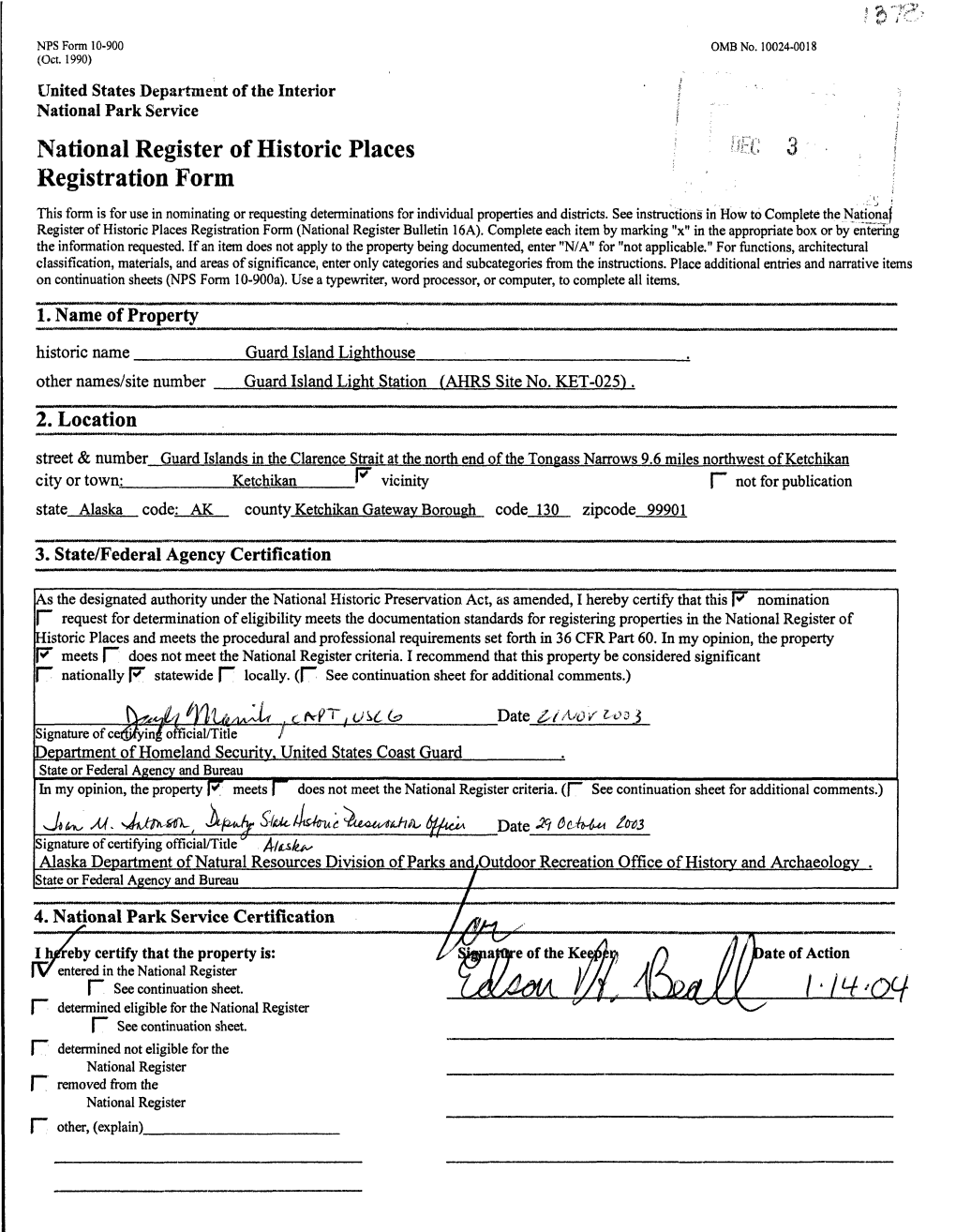 National Register of Historic Places °Tc 3 J Registration