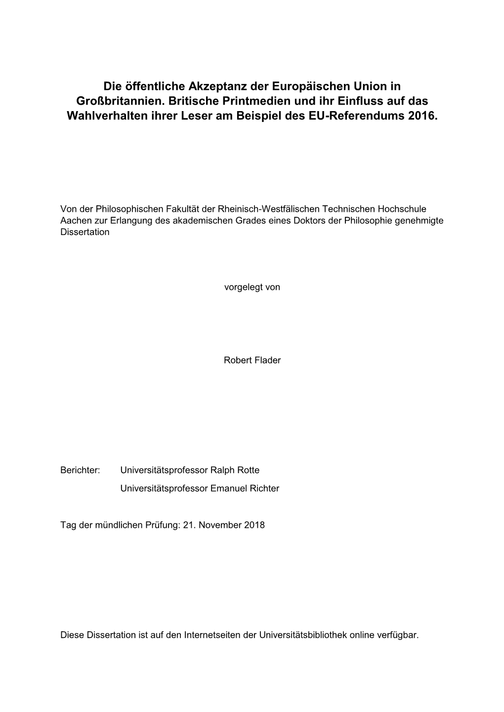 Die Öffentliche Akzeptanz Der Europäischen Union in Großbritannien