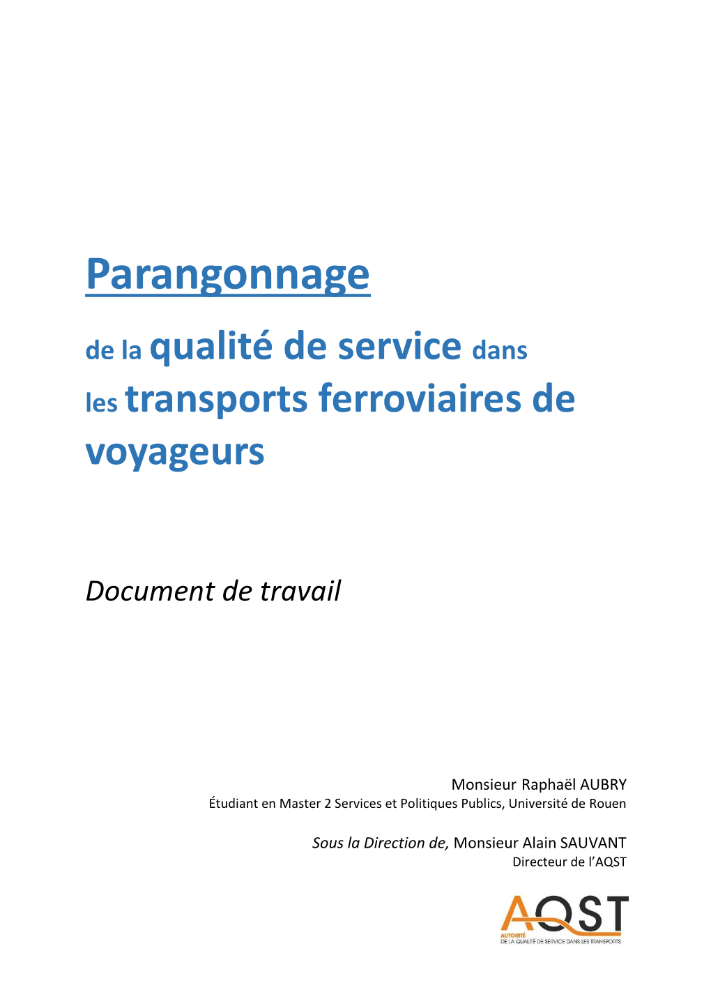Parangonnage De La Qualité De Service Dans Les Transports Ferroviaires De Voyageurs