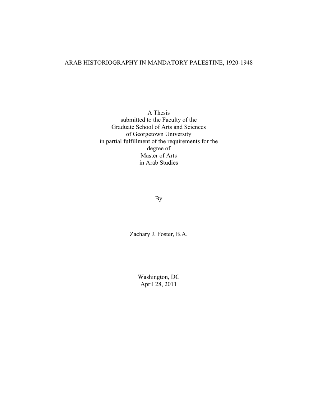 Arab Historiography in Mandatory Palestine, 1920-1948