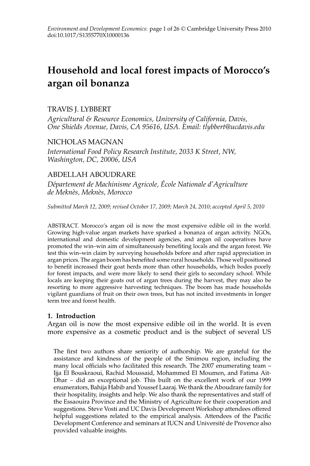 Household and Local Forest Impacts of Morocco's Argan Oil Bonanza