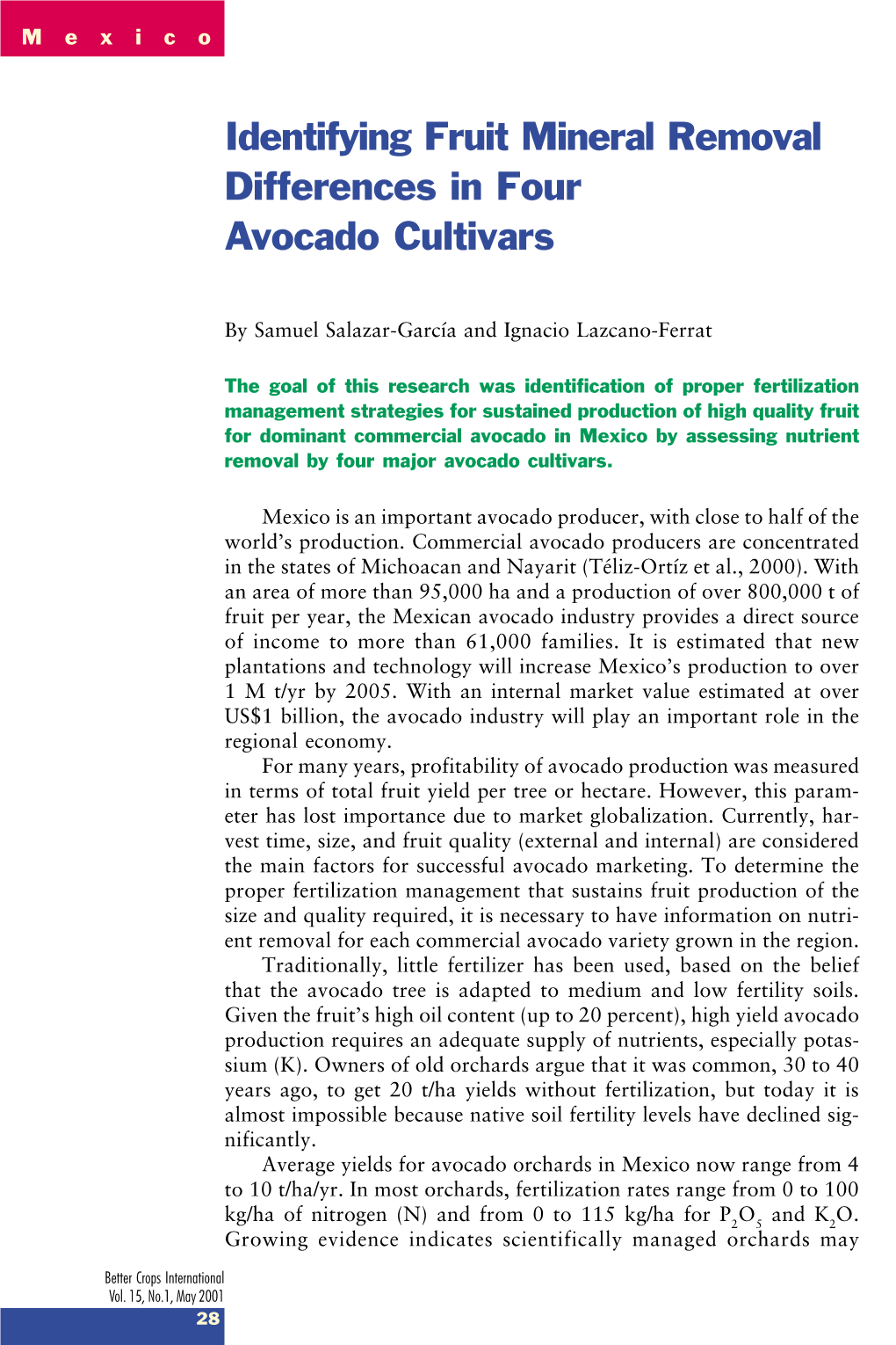 Identifying Fruit Mineral Removal Differences in Four Avocado Cultivars