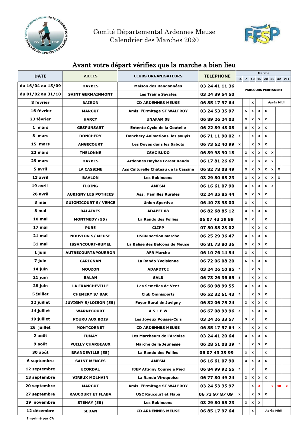 Comité Départemental Ardennes Meuse Calendrier Des Marches 2020