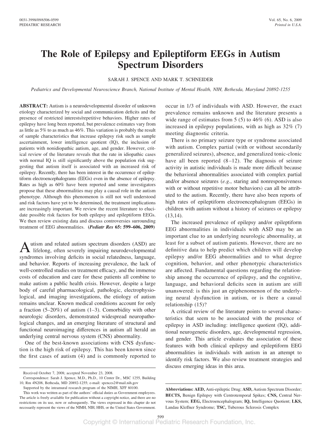 The Role of Epilepsy and Epileptiform Eegs in Autism Spectrum Disorders