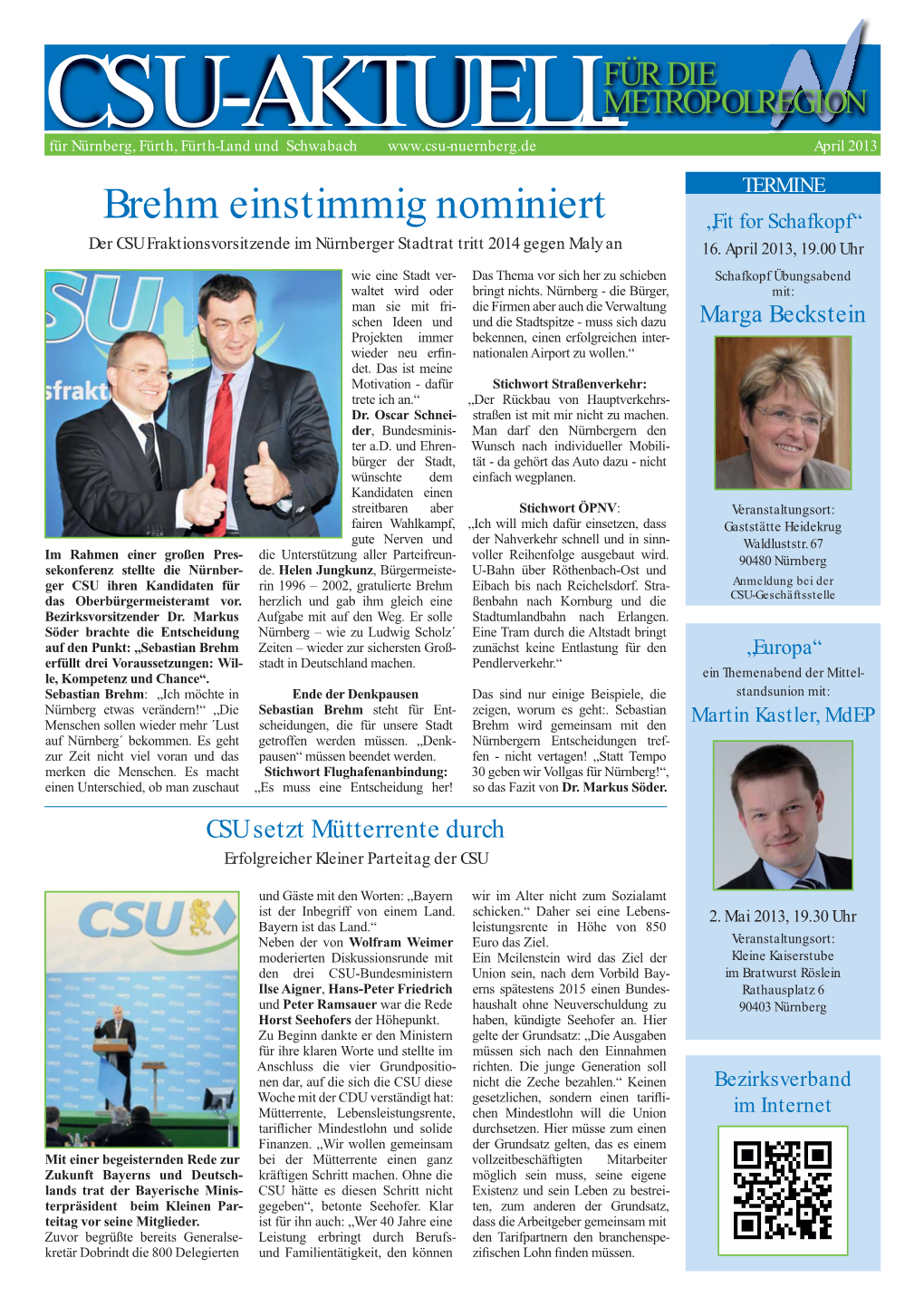 Brehm Einstimmig Nominiert „Fit for Schafkopf“ Der CSU Fraktionsvorsitzende Im Nürnberger Stadtrat Tritt 2014 Gegen Maly an 16