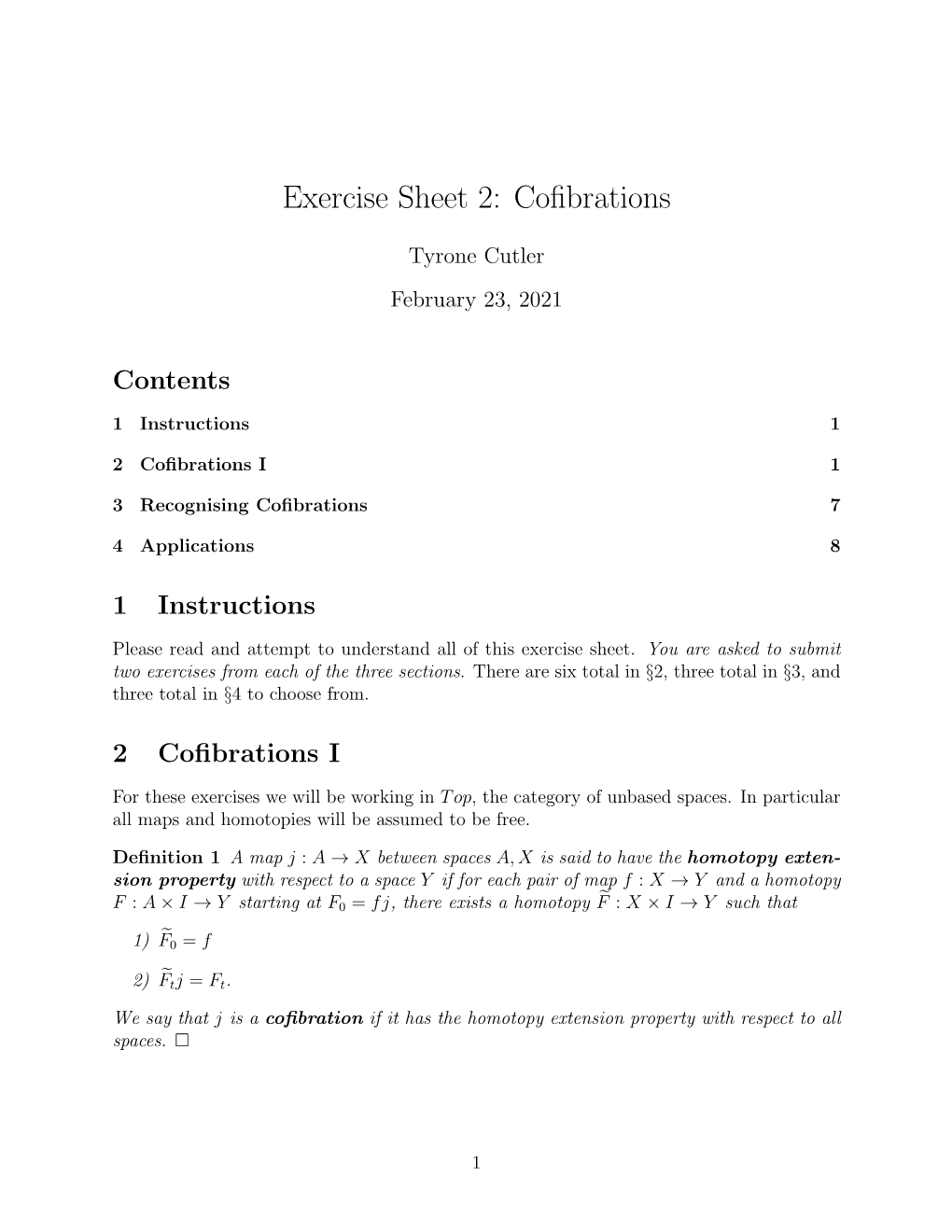 Exercise Sheet 2: Cofibrations