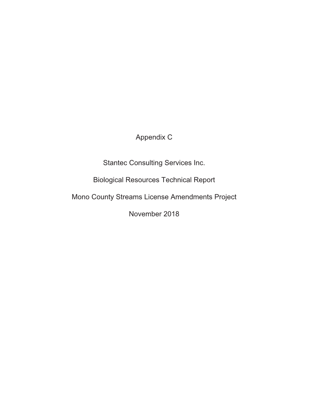 Appendix C Stantec Consulting Services Inc. Biological Resources Technical Report Mono County Streams License Amendments Project
