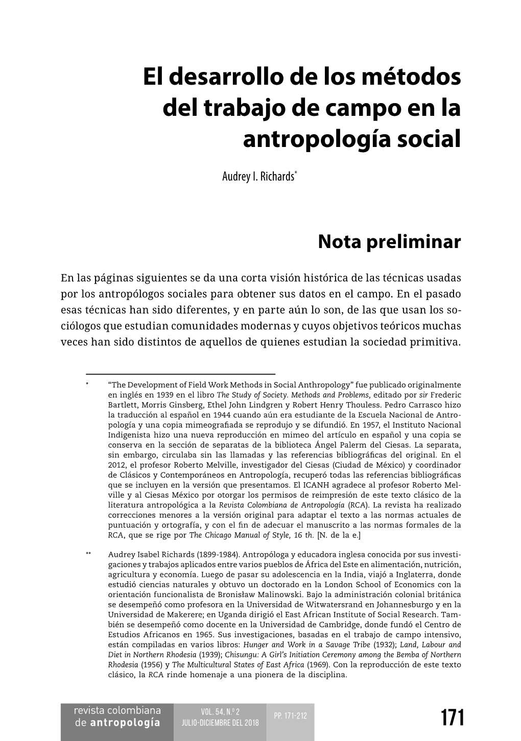 El Desarrollo De Los Métodos Del Trabajo De Campo En La 1Antropología Social