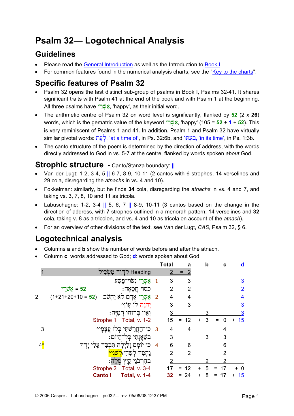 Psalm 32— Logotechnical Analysis Guidelines • Please Read the General Introduction As Well As the Introduction to Book I