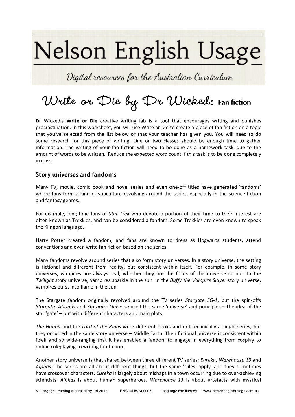 Write Or Die by Dr Wicked: Fan Fiction