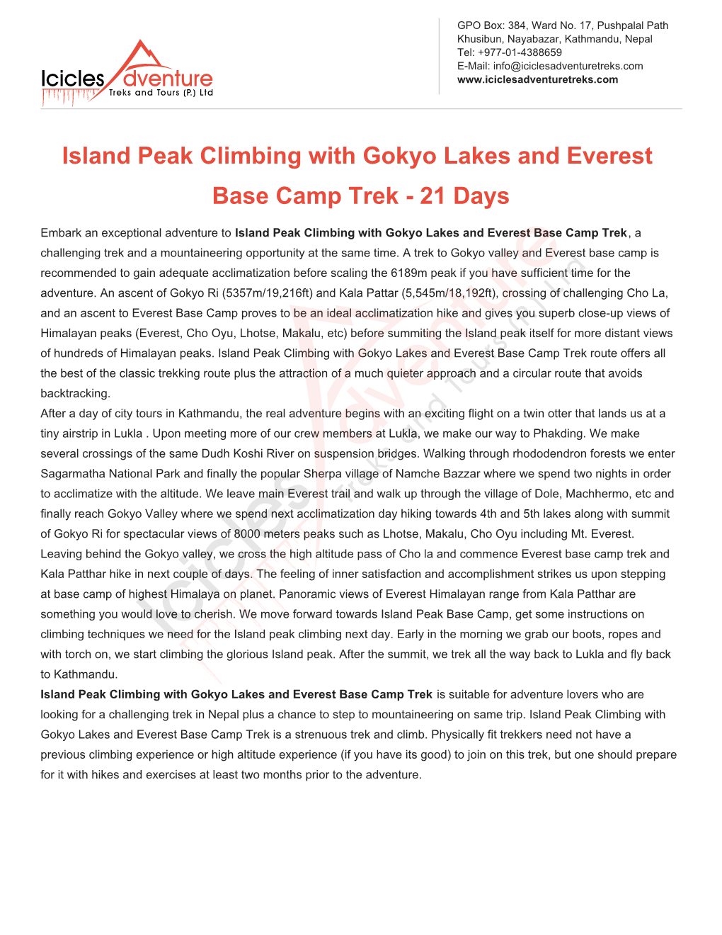 Island Peak Climbing with Gokyo Lakes and Everest Base Camp Trek - 21 Days