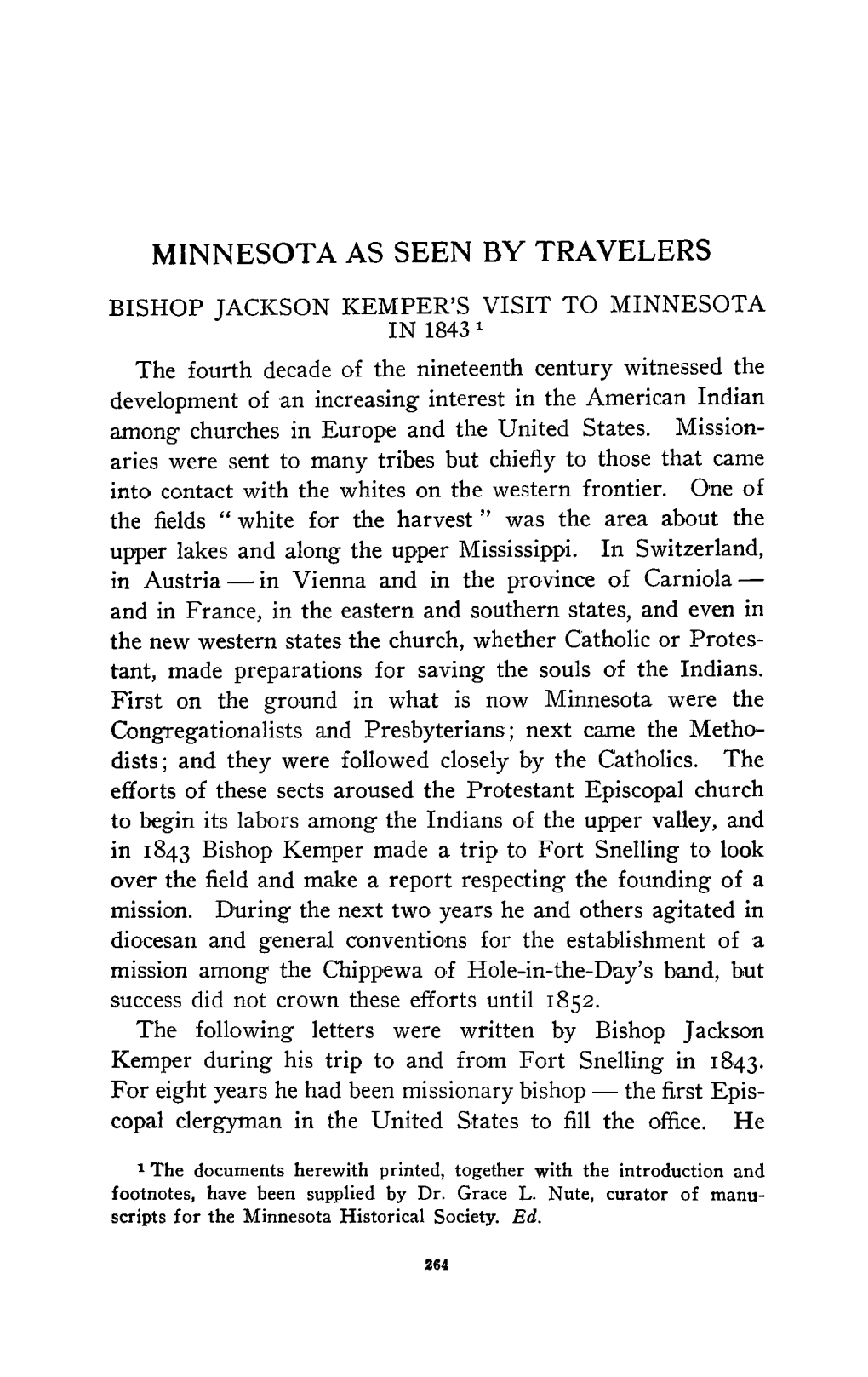 Bishop Jackson Kemper's Visit to Minnesota in 1843