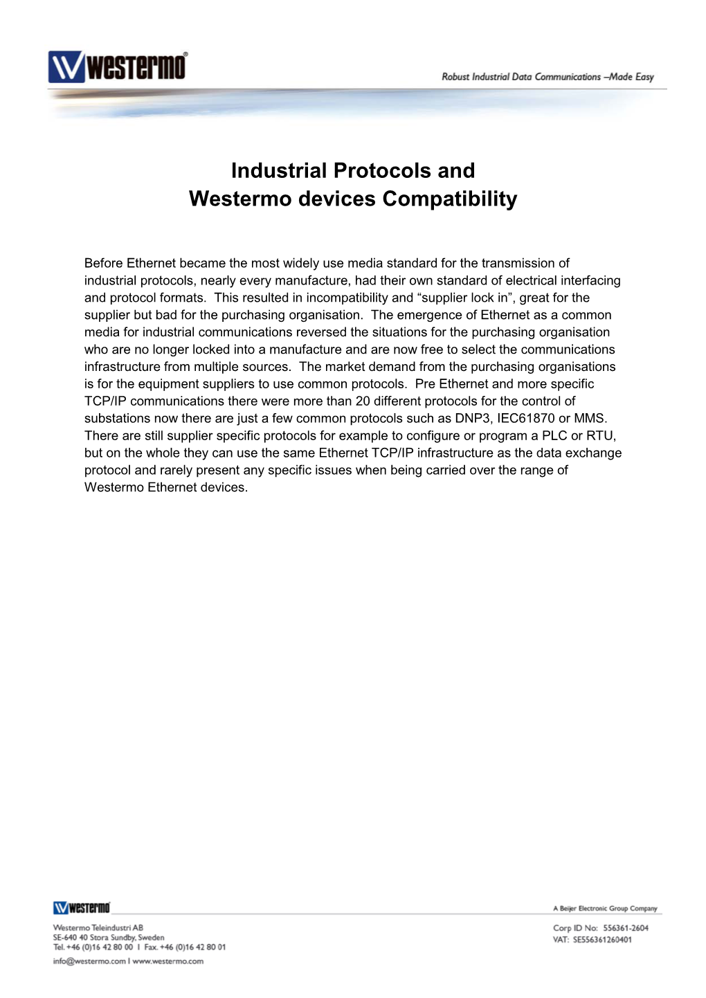 Industrial Protocols and Westermo Devices Compatibility