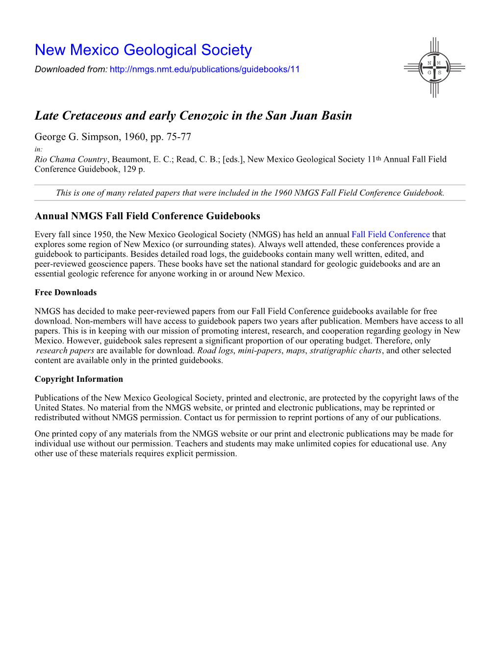 Late Cretaceous and Early Cenozoic in the San Juan Basin George G