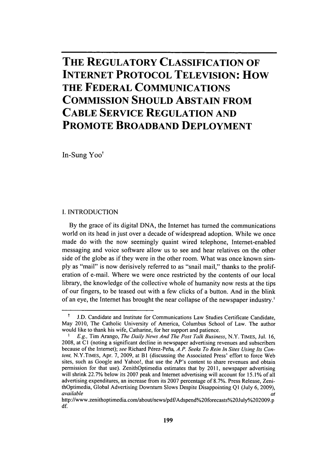 The Regulatory Classification of Internet Protocol Television