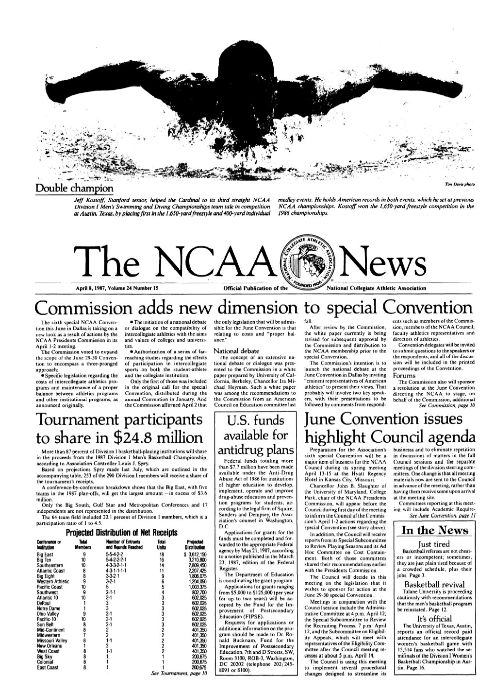 April 8, 1987, Volume 24 Number 15 Official Publication of Th Ational Collegiate Athletic Association to Special Convention Commission Adds New Dimension A