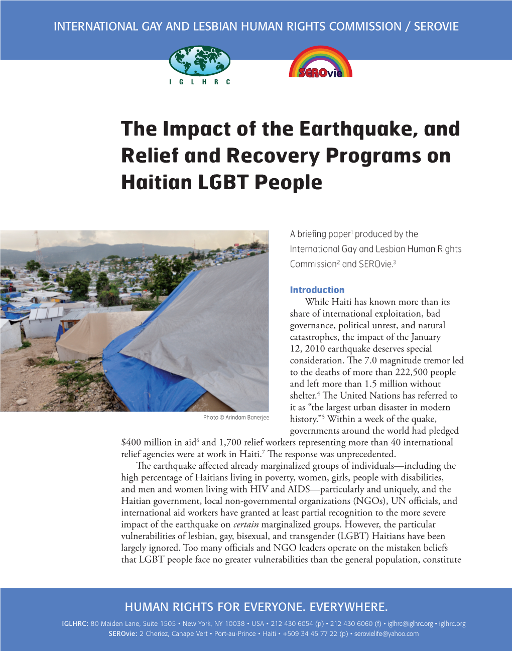 The Impact of the Earthquake, and Relief and Recovery Programs on Haitian LGBT People