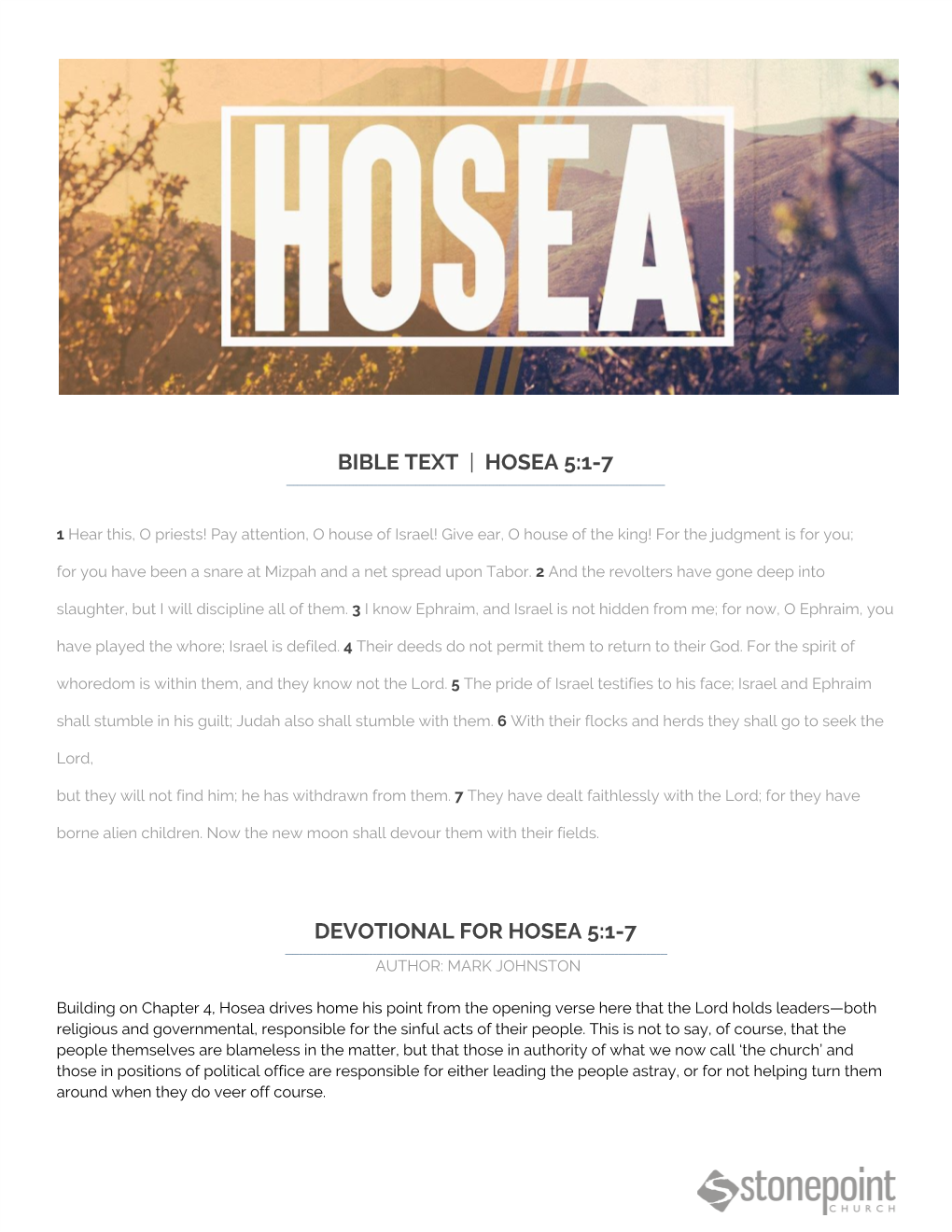 Bible Text ​ |​ Hosea 5:1-7 Devotional for Hosea 5:1-7