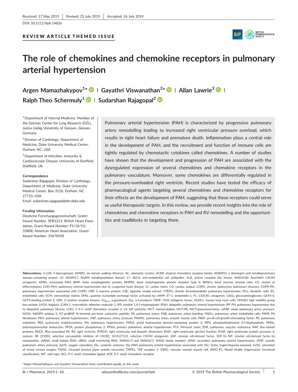 The Role of Chemokines and Chemokine Receptors in Pulmonary Arterial Hypertension