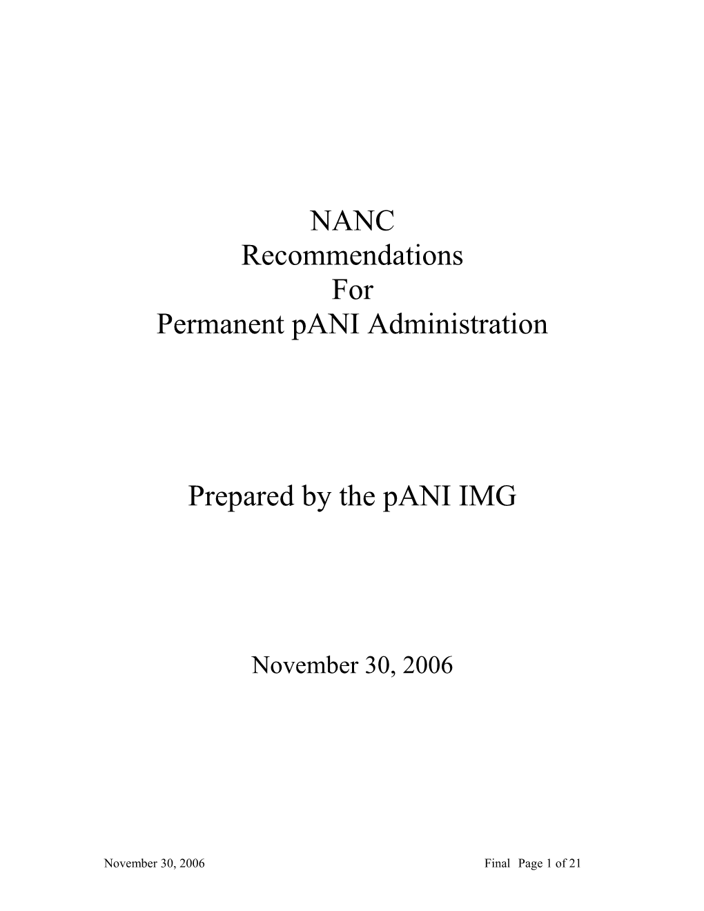 NANC Recommandations for Permanent Pani Administrator