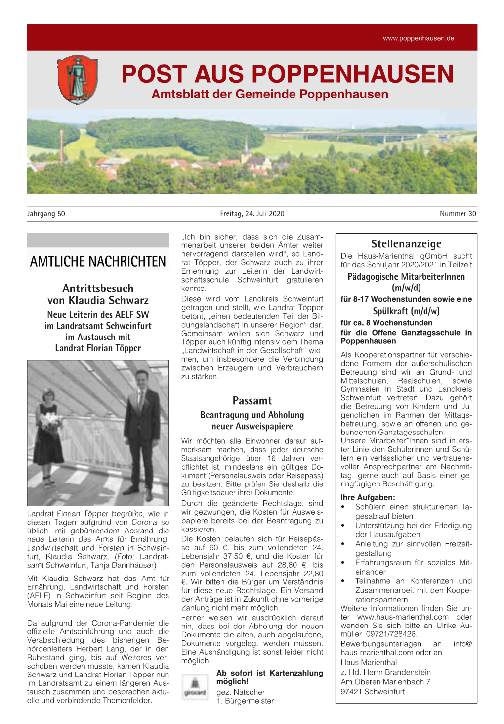 POST AUS POPPENHAUSEN Amtsblatt Der Gemeinde Poppenhausen
