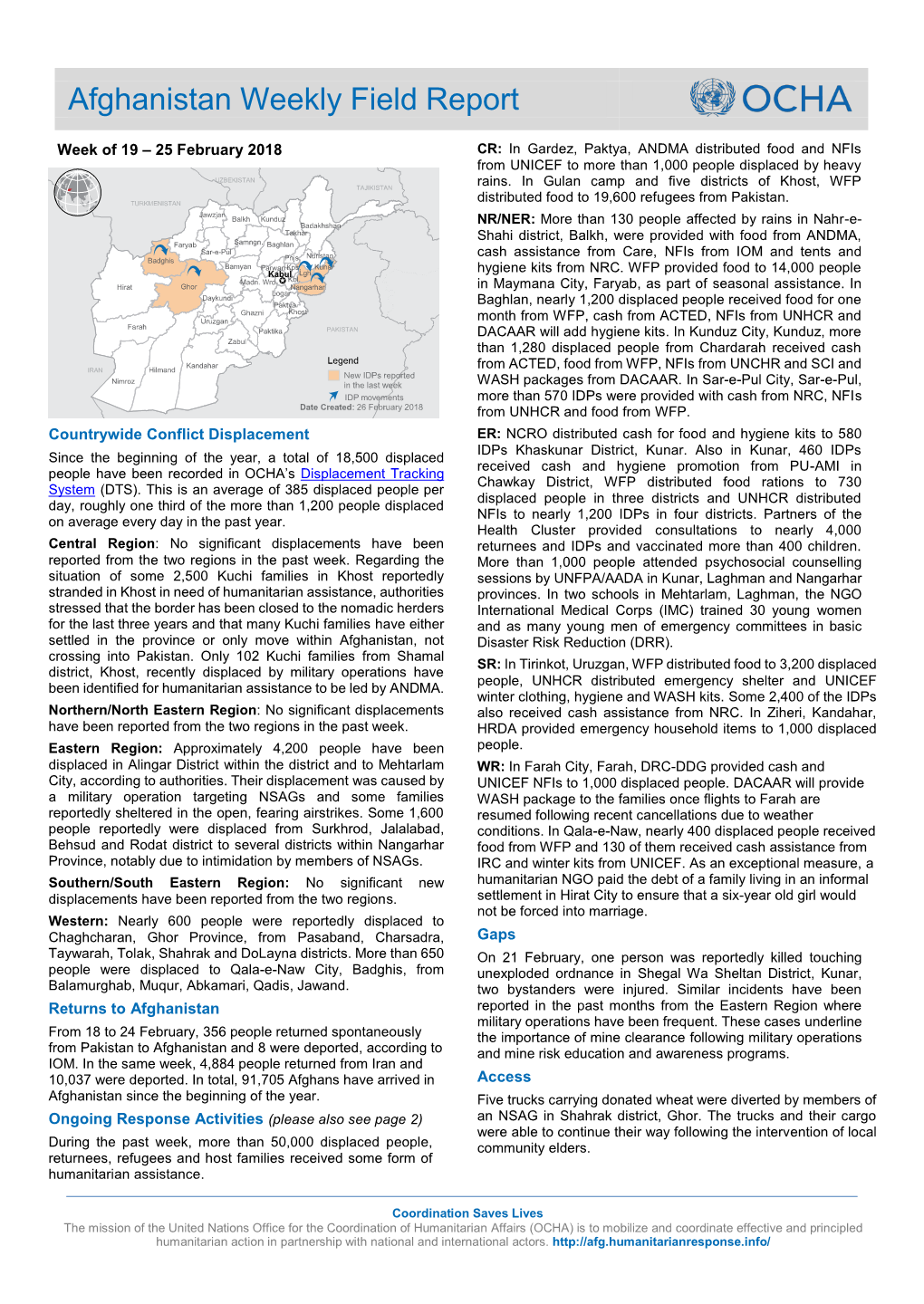 Afghanistan Weekly Field Report