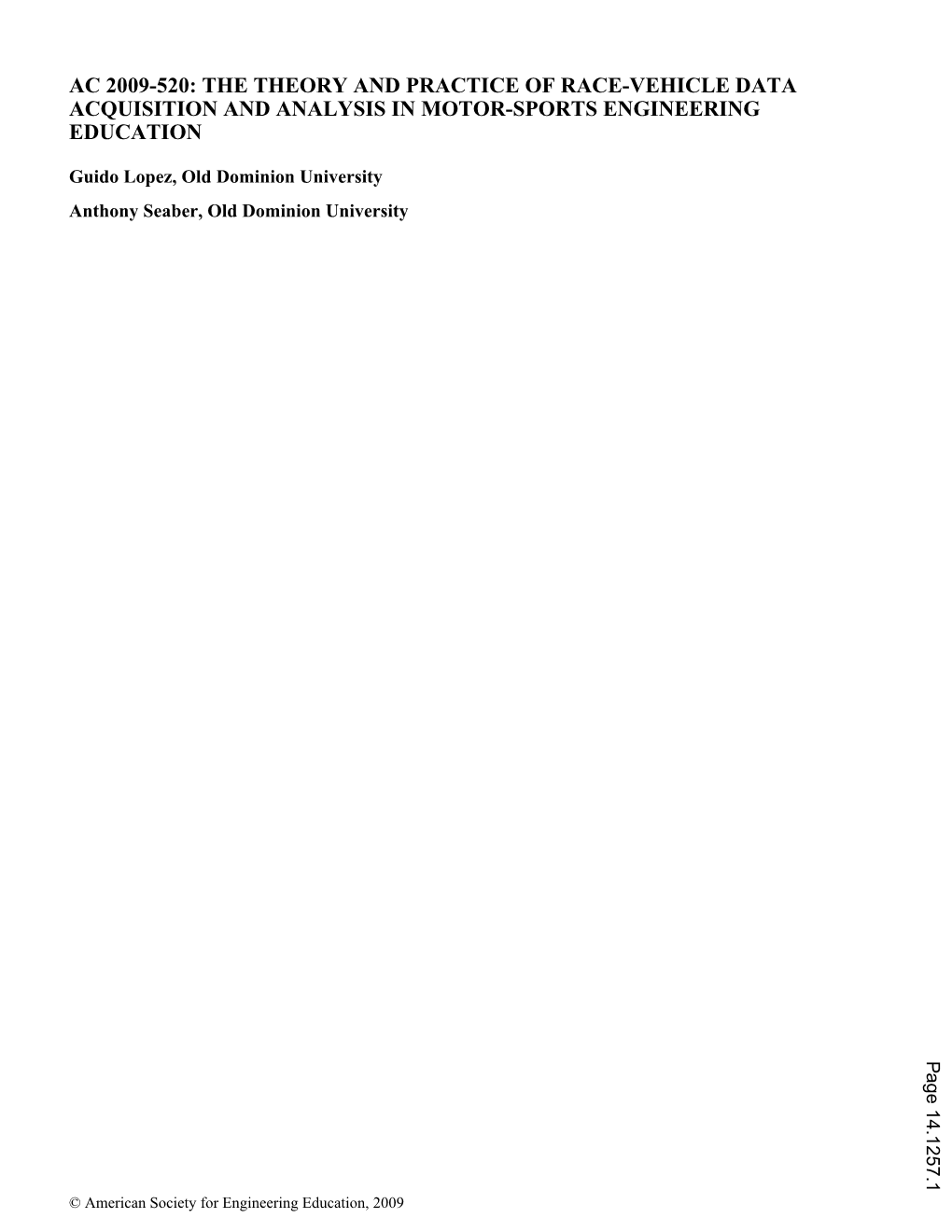 Ac 2009-520: the Theory and Practice of Race-Vehicle Data Acquisition and Analysis in Motor-Sports Engineering Education