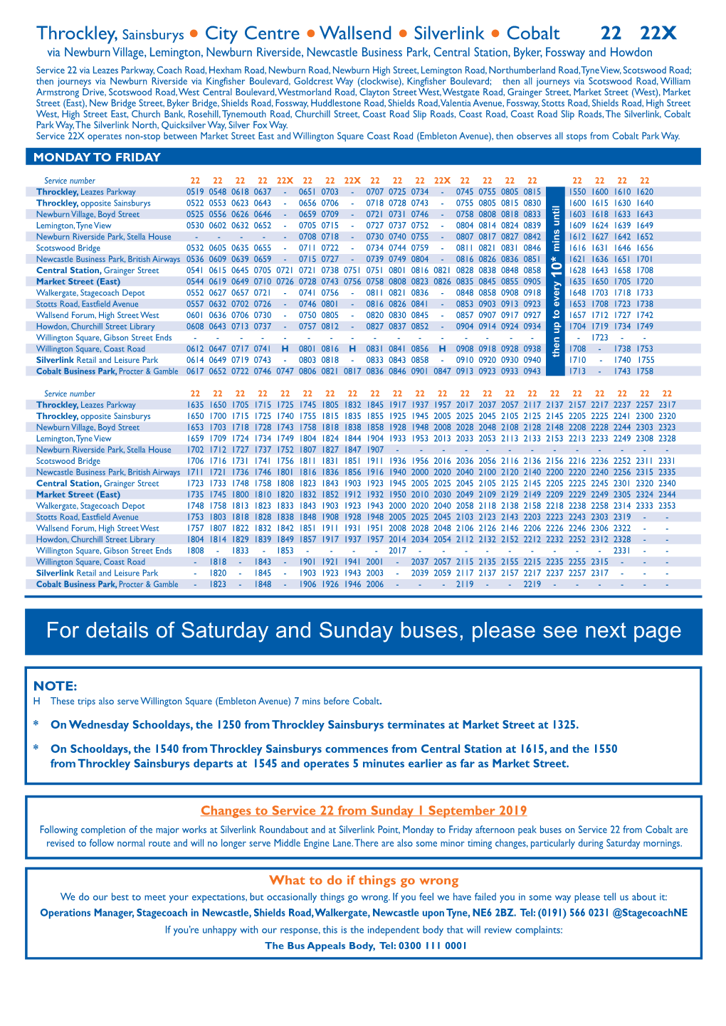 For Details of Saturday and Sunday Buses, Please See Next Page
