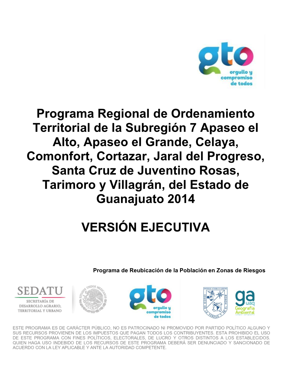 Programa Regional De Ordenamiento Territorial De La Subregión 7
