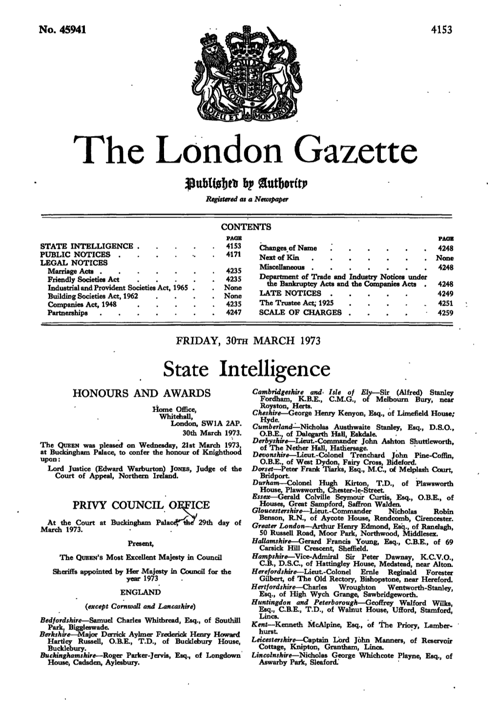 The London Gazette $Ubu0i)Eti Registered As a Newspaper